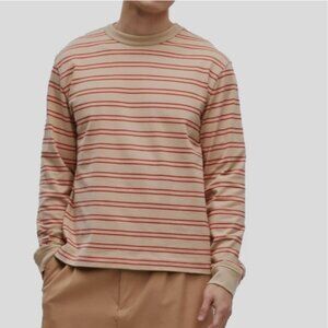 Mode of One Mens Long Sleeve Relaxed Stripe T Shirt Cinnamon Brulee XL